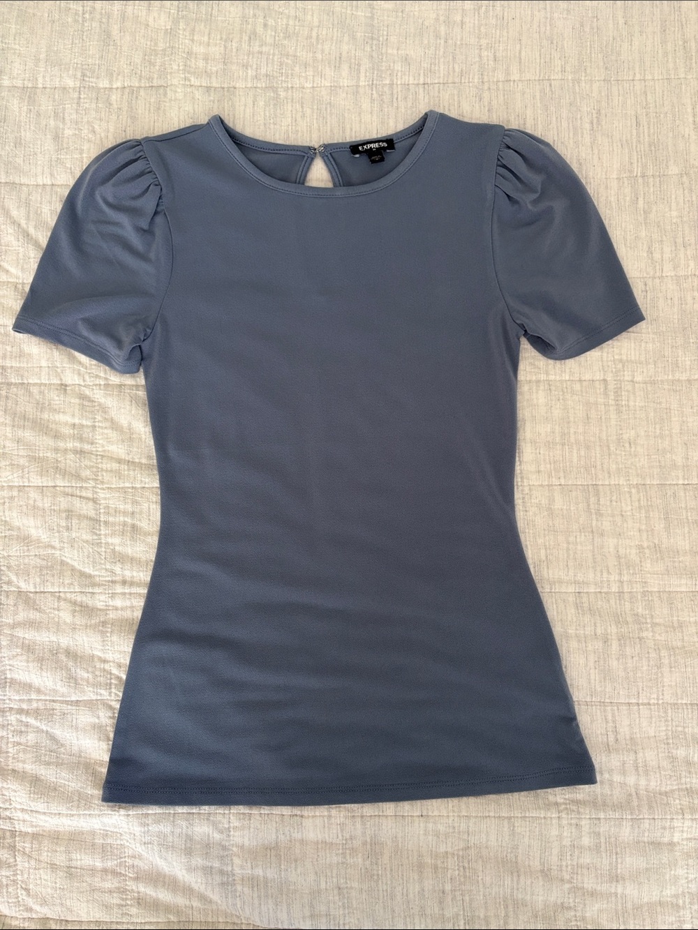 Express Short Sleeve Puff Shoulder Tee in Slate Blue